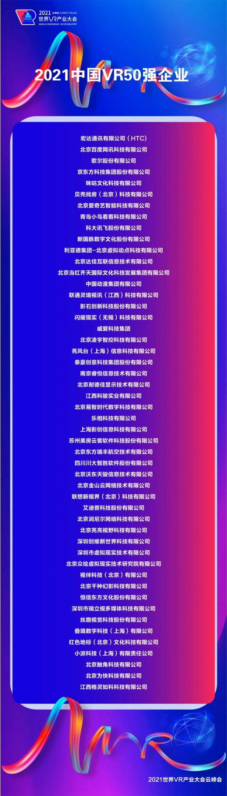 2021中国VR 50强企业名单发布